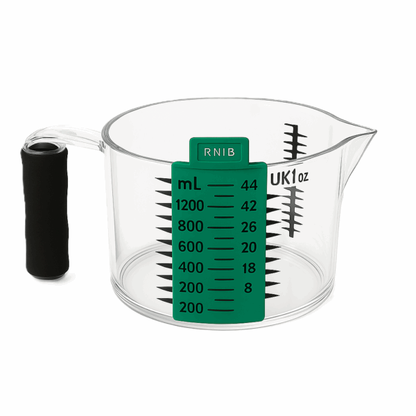Easy to see measuring jug with braille tactile gauge